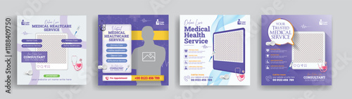 Online Medical Healthcare consultation social media post banner ads template, Promotional Social media post banner for online virtual doctor healthcare service app promotion and nursing care ad design