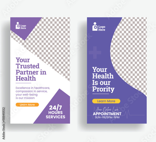 Medical Healthcare social media stories banner ads template, modern social media story template for Dentist Healthcare and nursing care vertical banner, Medical Healthcare roll up banner design