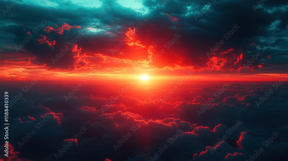 Fototapeta premium Vibrant Sunset Over Cloudscape with Dramatic Sky Colors and Light