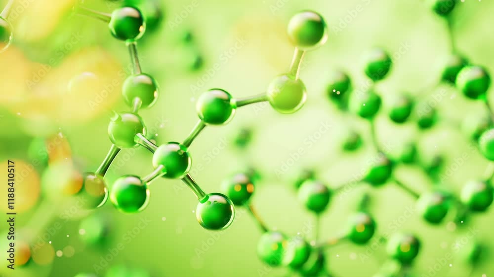 Transparent green molecules background, 3d rendering.