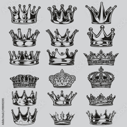 Collection de couronnes de roi et de reine en or Illustration vectorielle Collection de couronnes