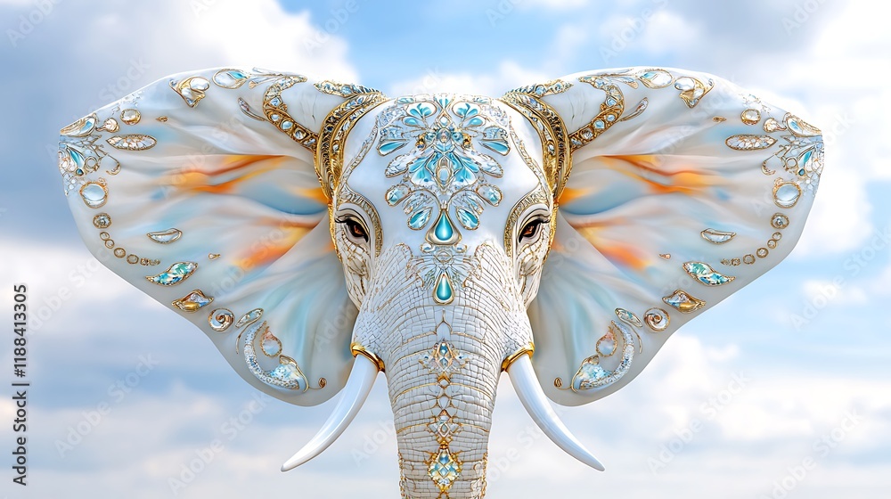 Obraz premium Ornate White Elephant Decorated with Gold and Jewels