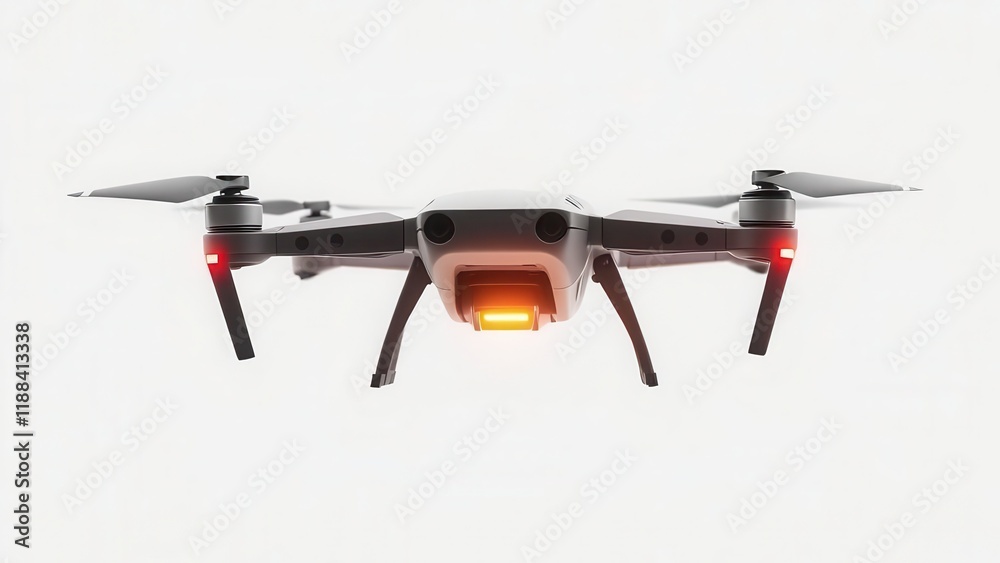 White drone with red lights, isolated on white background. White drone with red lights, isolated on white background.