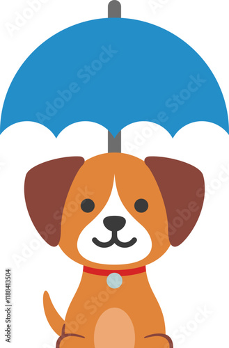 傘の下に座っている犬（Dog sit under umbrella. Pet insurance）
