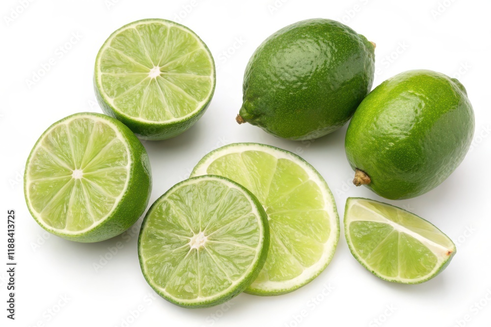 Fresh Limes Displayed on a White Surface for Culinary Use and Creative Presentation Fresh Limes Displayed on a White Surface for Culinary Use and Creative Presentation