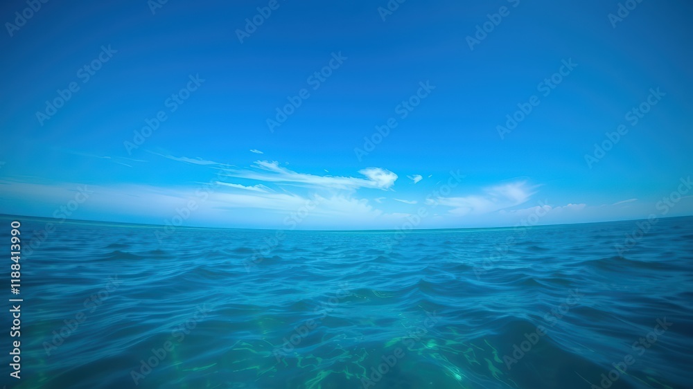 Obraz premium Underwater View of the Ocean with Clear Blue Sky and Gentle Rolling Waves