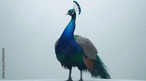 Majestic peacock isolated on white background, for nature or wildlife designs. photo