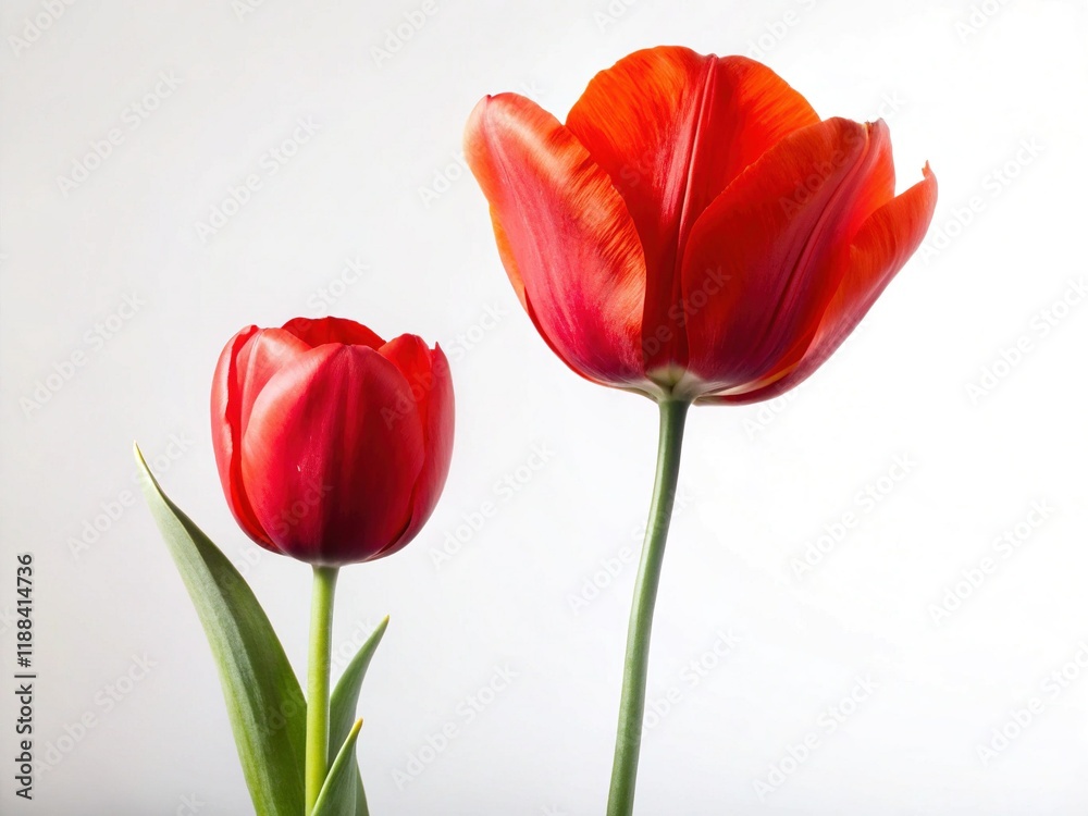 Stunning Red Poppy & Tulip Blooms on Pure White Background - Banner Design Stunning Red Poppy & Tulip Blooms on Pure White Background - Banner Design