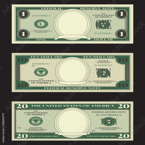 Four american dollar bills with the year of america on them
