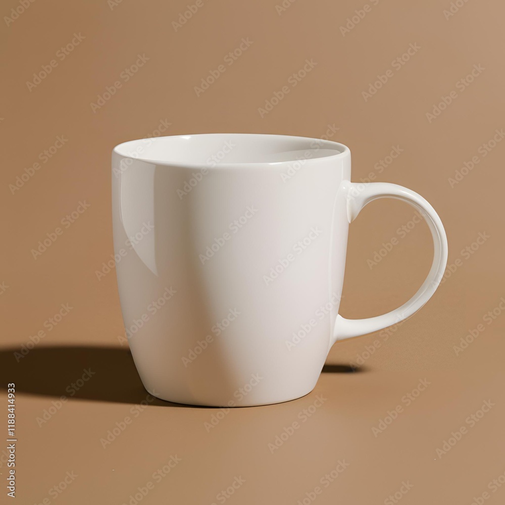 Blank white mug mockup on brown background. Blank white mug mockup on brown background.