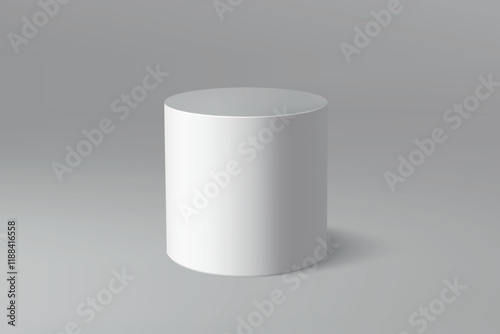 White cylinder on a gray gradient background, casting a soft shadow.