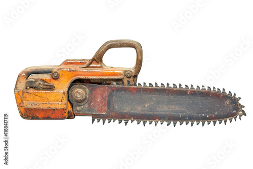 High-performance chainsaw isolated on a transparent background for promotional use and marketing