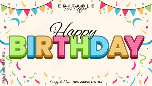 Happy Birthday editable text style effect, celebration 3D text style theme. photo