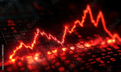 Wallpaper Mural A digital graph displaying a fluctuating red line on a dark background, representing market trends or data analysis. Torontodigital.ca
