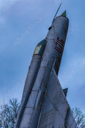 Old Soviet MIG 21 combat fighter, Cold War in Europe in Gdynia