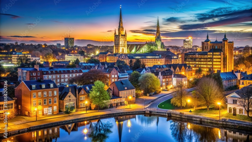 Fototapeta premium Cityscape at Night, Norwich , architecture, city, architecture, city