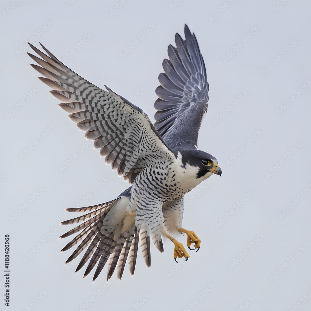 Obraz premium Peregrine Falcon in Flight with Detailed Plumage.