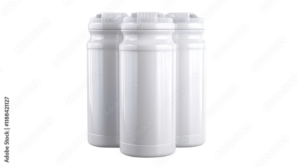 Three white containers on a transparent background Three white containers on a transparent background
