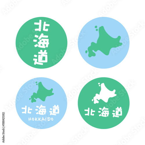 シンプルな日本の北海道地図　イラスト素材　セット