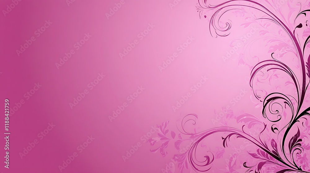 Pink Floral Design Background With Swirling Vines Pink Floral Design Background With Swirling Vines