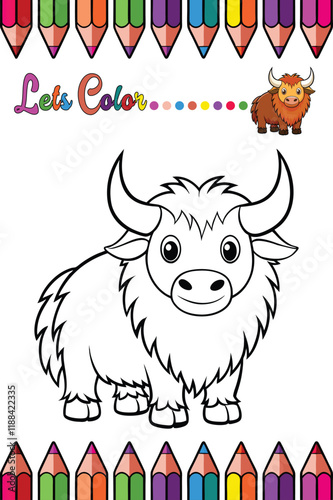 Adorable Yak Coloring Page for Kids - Fun and Printable Cartoon Animal Outline for Creative Learning