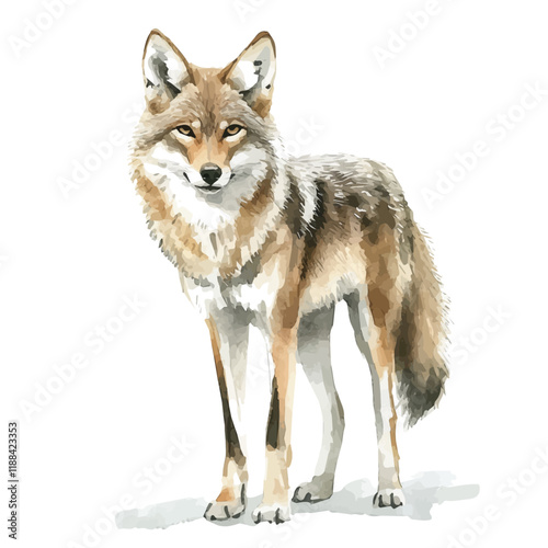 A watercolor vector painting of a coyote, isolated on a white background. Coyote vector.

