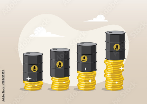 Oil barrels on stacks of coins