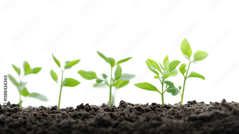 Seedlings growing in soil against white background; growth, nature, development, spring. Use website, blog, presentation. Seedlings growing in soil against white background; growth, nature, development, spring. Use website, blog, presentation.