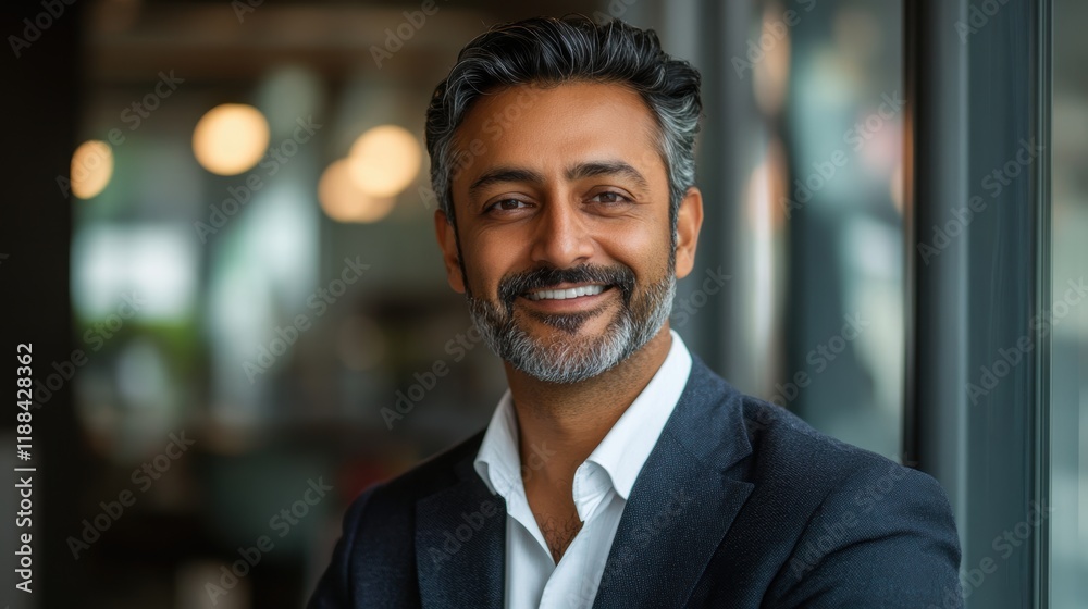 Fototapeta premium Charismatic Indian Man Smiling in Close-Up Portrait Setting