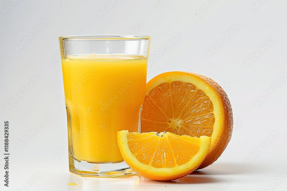 Flawless Visual of Glass of Orange Juice and Orange, Isolated White Background