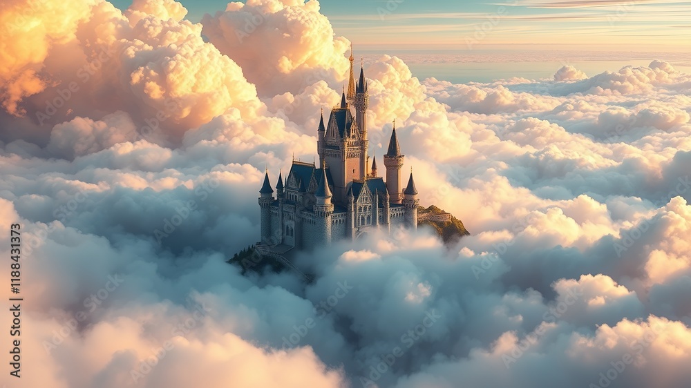Fototapeta premium Cloud Castle Dream - 3D Hyperrealistic Aerial