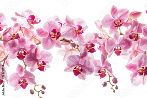 Vibrant Image of Banner of Pink Orchids Isolated on White Background