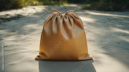 Golden Bag on Sandy Path: A Symbol of Hidden Treasure and Unexpected Fortune photo