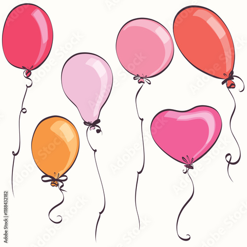 Balloons of different colors with highlights. Balls with a string and hanging in the air. Vector illustration
