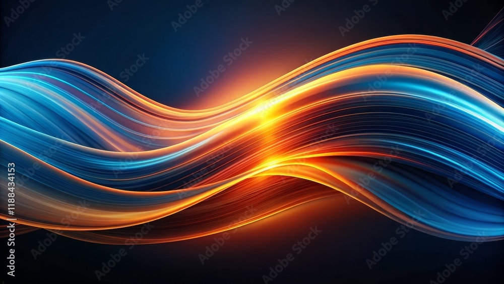 Abstract Blue Orange Swirling Wave Composition Digital Art, Abstract Background Abstract art, digital painting