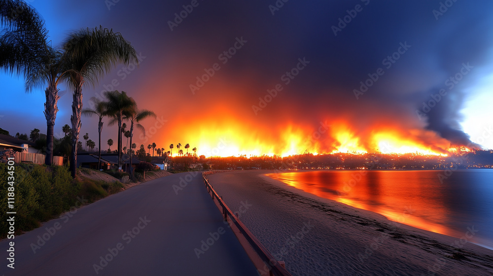 Fototapeta premium Houses fire in the night
