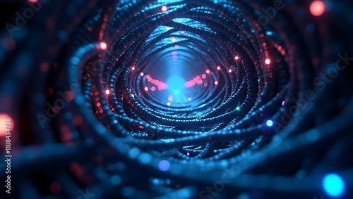 Futuristic Spiral Tunnel of Glowing Data, Neon vortex tunnel with blue and pink light streams in a sci-fi setting