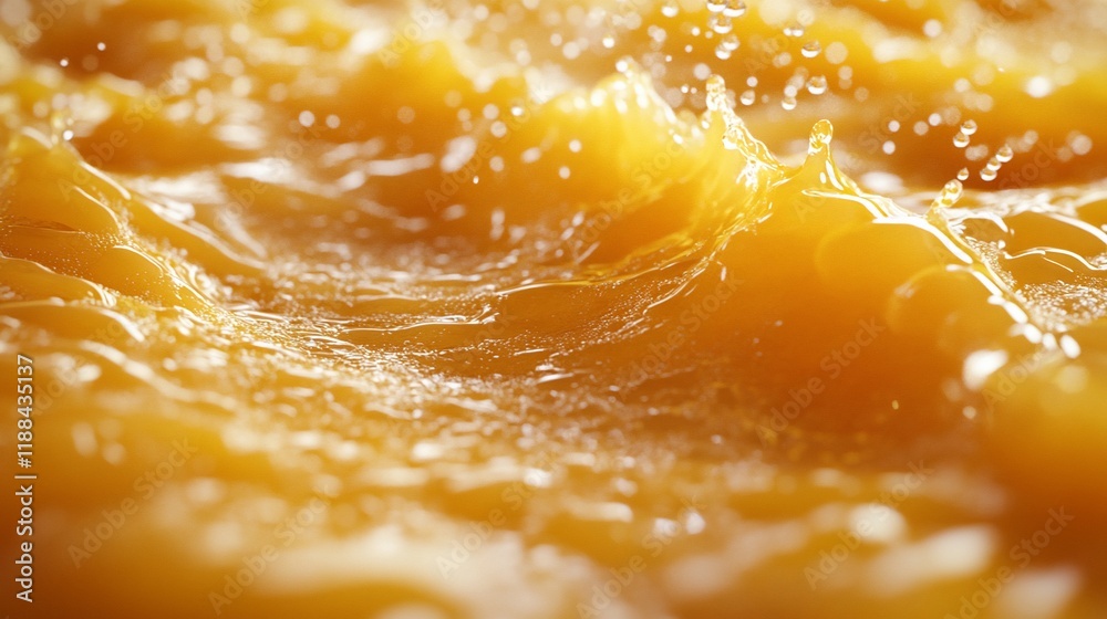 Orange juice splash, close-up, liquid wave, background blurry Orange juice splash, close-up, liquid wave, background blurry