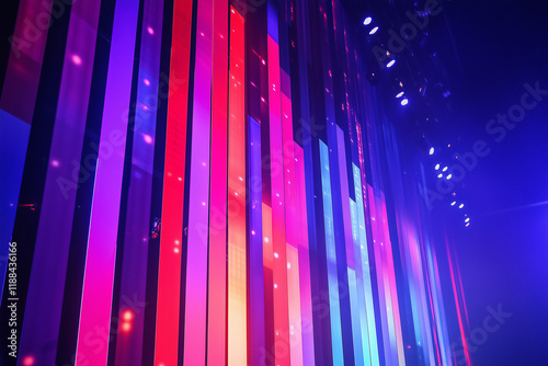 Large led projection screens. Colorful abstract background. Light show on the stage.	