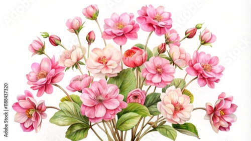 Watercolor Pink Flower Bouquet Illustration Detailed Botanical Painting,Floral Composition, Spring Bloom Flower painting, Botanical illustration