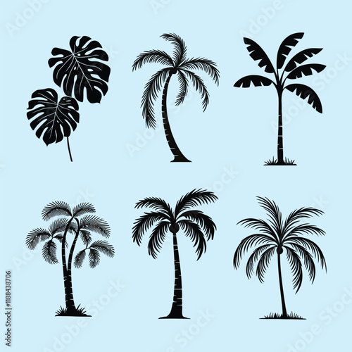 Silhouette of palm tree vector art with white background