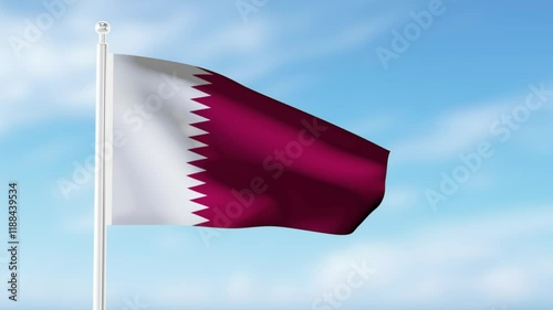 Close-up view of the Qatar flag waving in the wind 4K Animation.