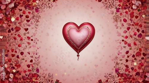 Red heart on the pink wall