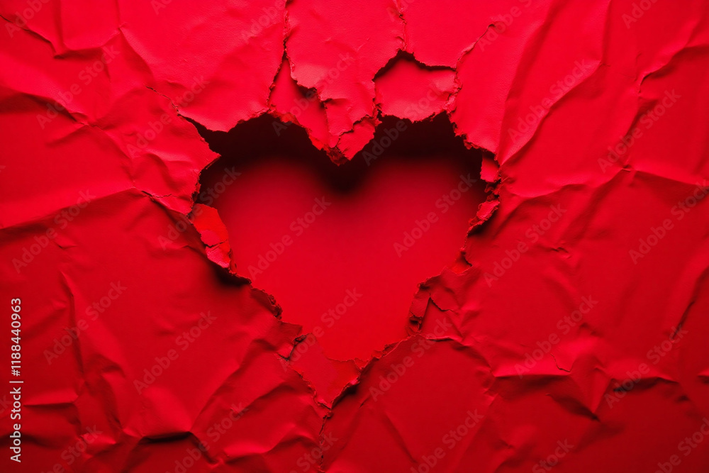 Fototapeta premium Torn red paper or fabric with heart shaped tear textured bg