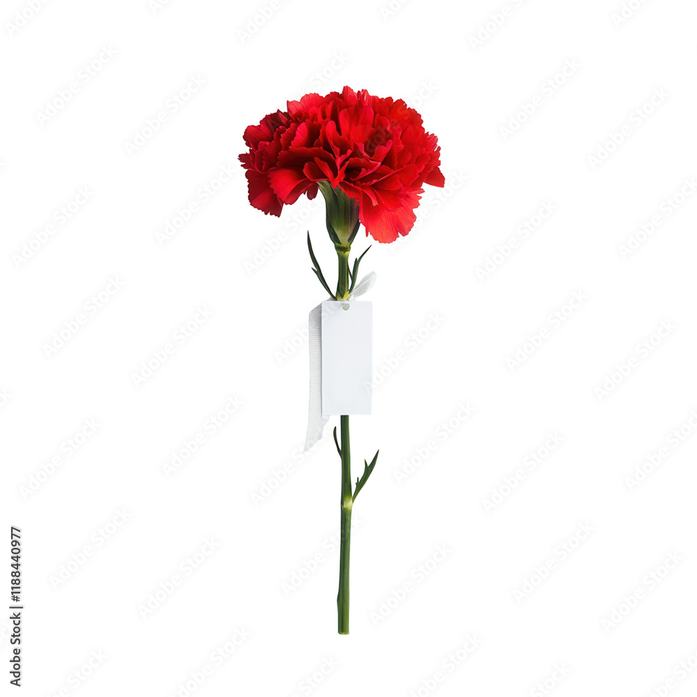 Red carnation flower transparent background floral image studio environment vertical view beauty concept