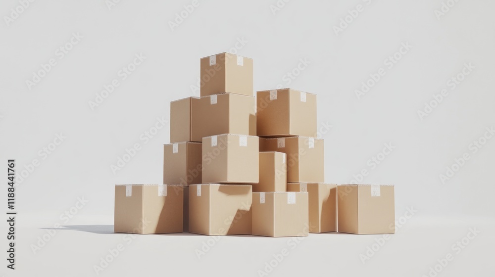 Stack of cardboard boxes on white background.