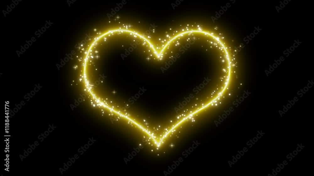 love heart particle with neon gold light for valentine day endless loop