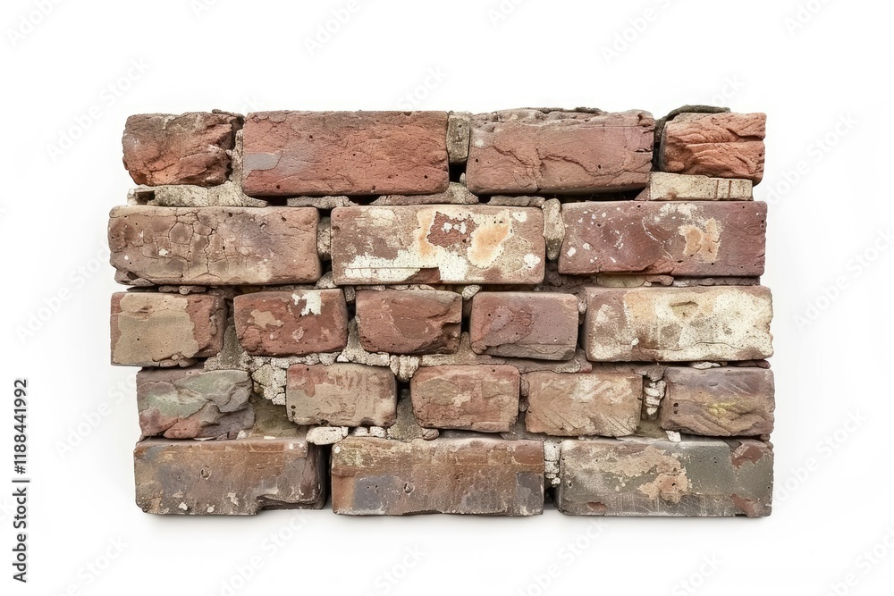 High Quality Visual of Old Brown Brick Wall Isolated on a White Background