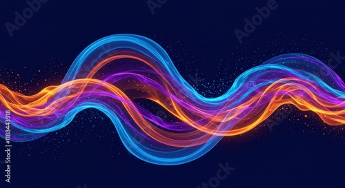 Abstract Energy Flow: A captivating abstract image with vibrant streaks of blue, purple, and orange light forming dynamic waves on a deep blue background.