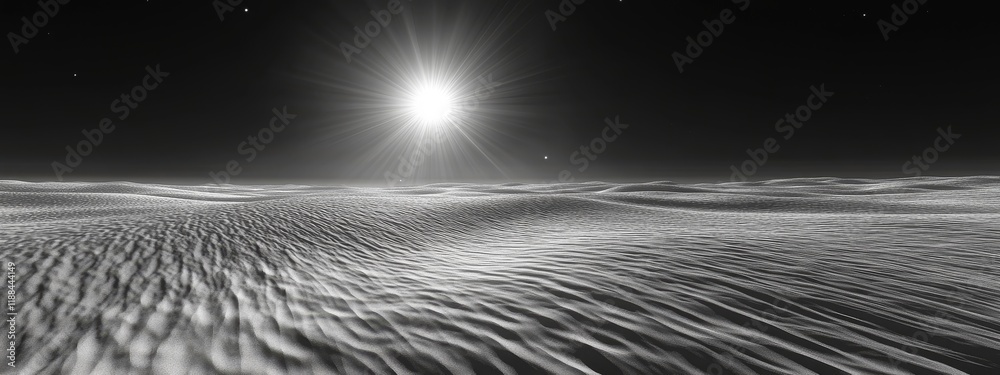 Bright sun over a vast, undulating sand dune desert landscape. Bright sun over a vast, undulating sand dune desert landscape.